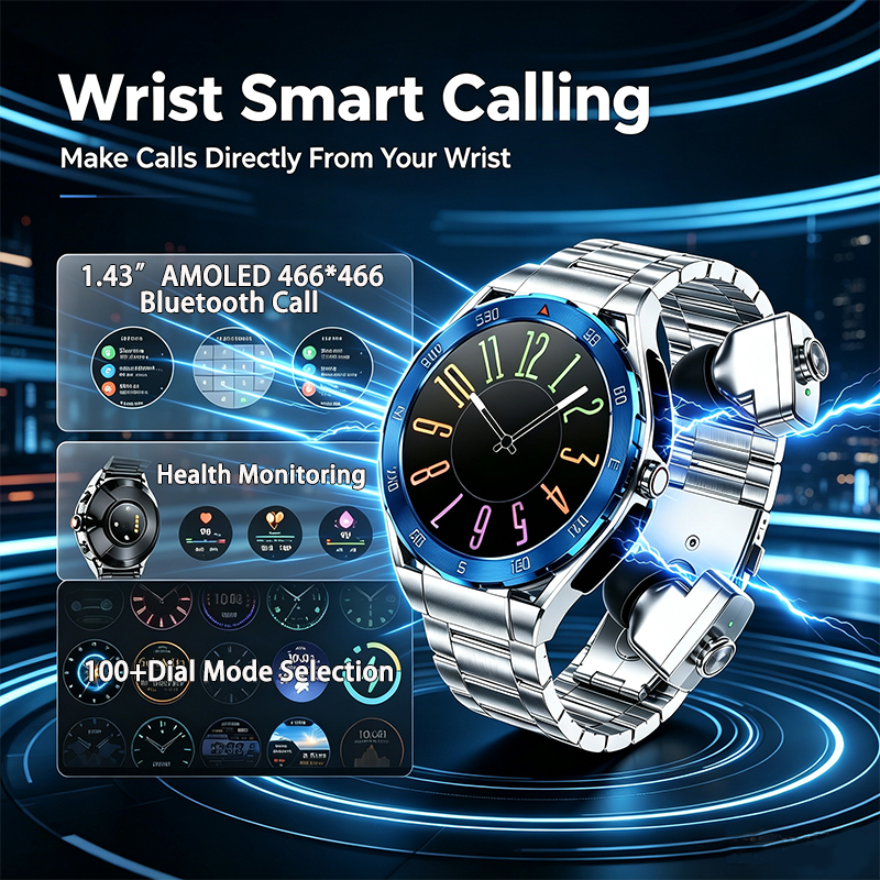 Breath Rate Monitor - TWS 2-in-1 GEJIAN Bluetooth Smart Watch