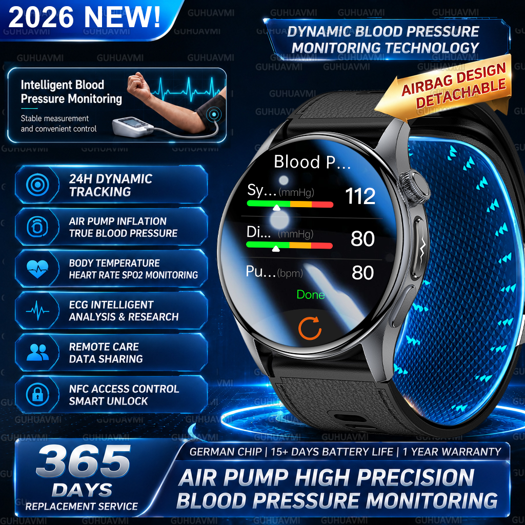 Fall Detection Watch - 2026New Air Pump+Airbag Inflatable Cuff Smartwatch
